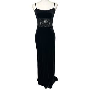 VTG De Laru by Sheila Yen Dress Womens 5 6 Black Maxi Velvet Lace Glittery Retro